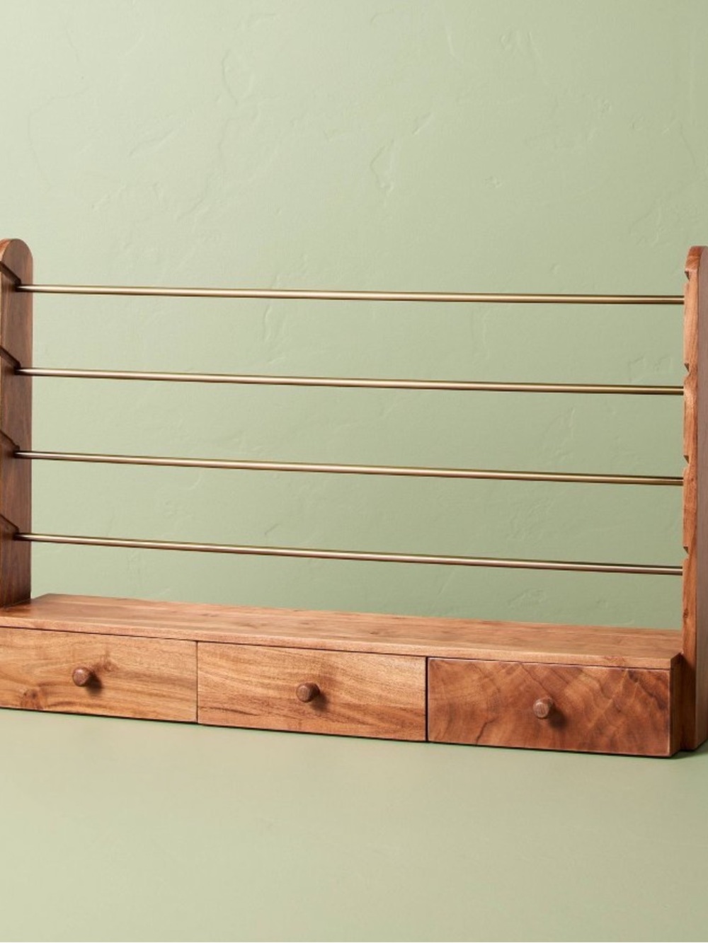 New! Brass and Wood Gift Wrap and Ribbon Holder - Hearth & Hand™ with Magnolia